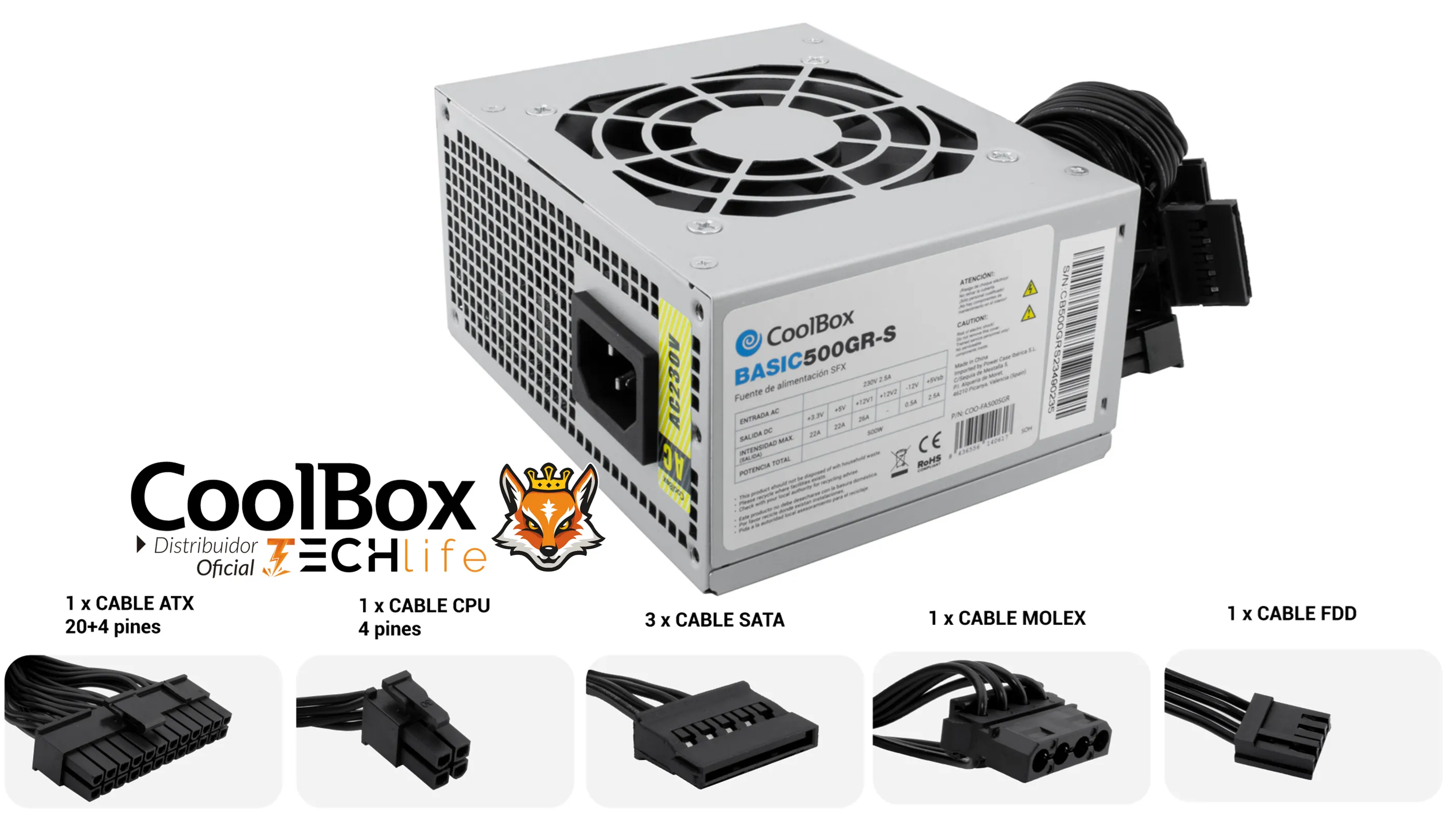 CoolBox 500GR-S Fuente Alimentación SFX ATX 500W 20+4pin